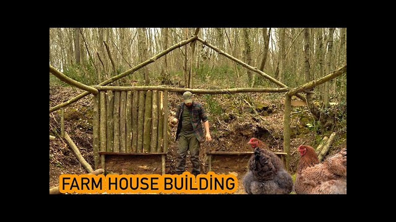 Building a Farmhouse with Fireplace from logs, stone and clay - PART 1