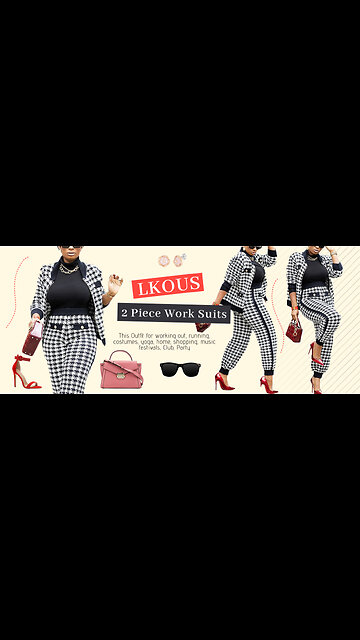 LKOUS 2 Piece Houndstooth Print Buttons Open Front Business Outfits