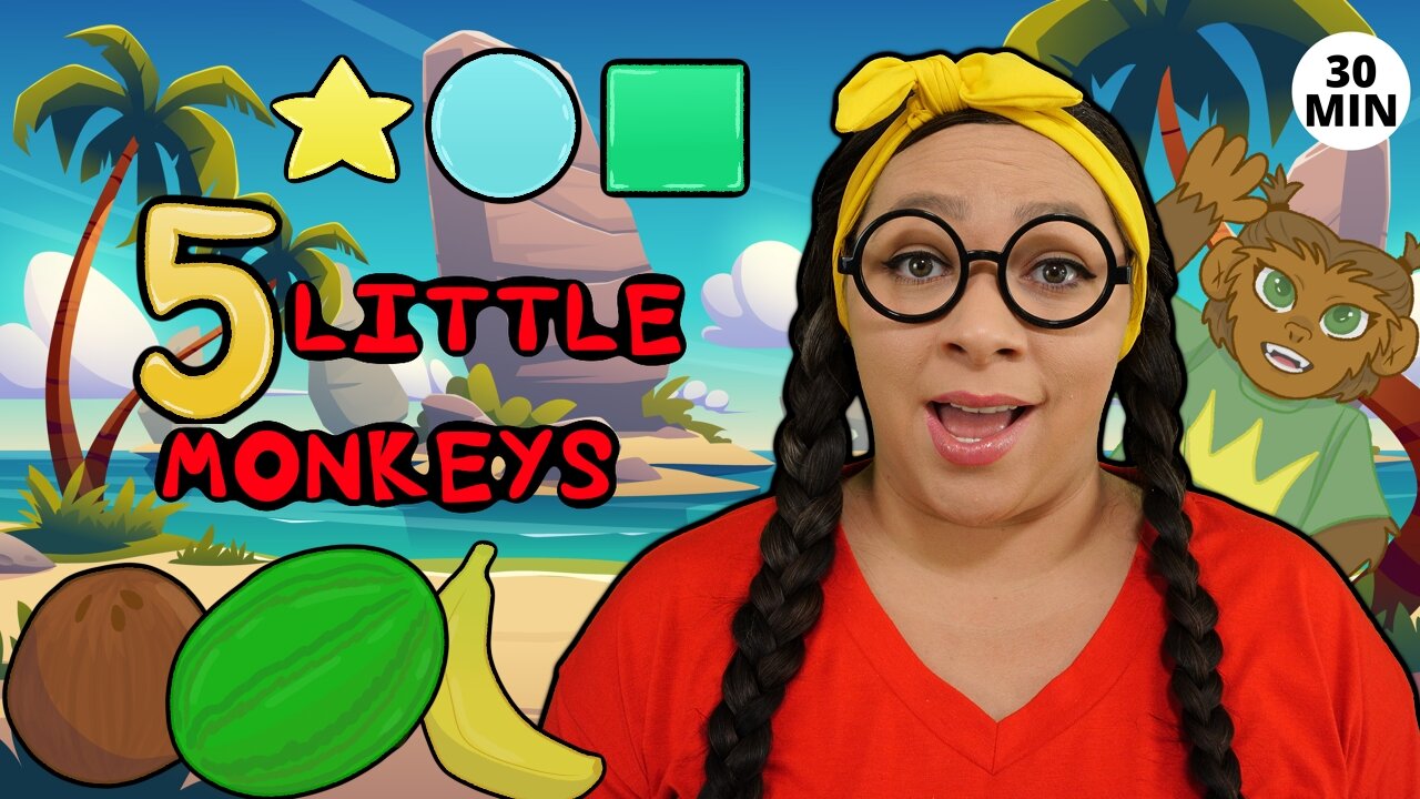 5 Little Monkeys (Spanish + English) + Bilingual Learning of colors, emotions and beach activities!