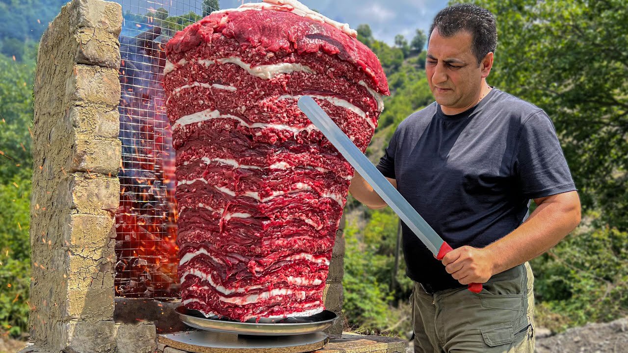 Massive Meat Doner Cooked On Fire! This Juicy Meat Will Drive Everyone Crazy