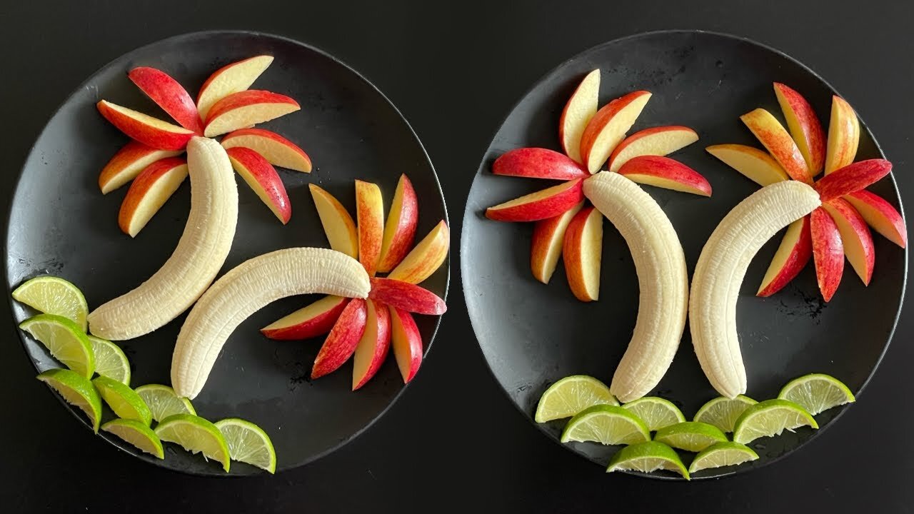 Beautiful Fruits Decoration /Banana, Apple & Cucumber Plate Decoration /Fruits Art /Fruit Decoration