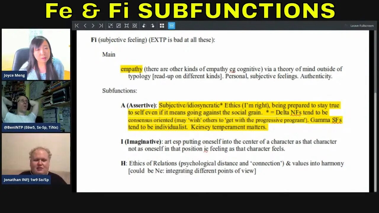 Fe & Fi: Extraverting and Introverting Feeling #JungianSubfunctions