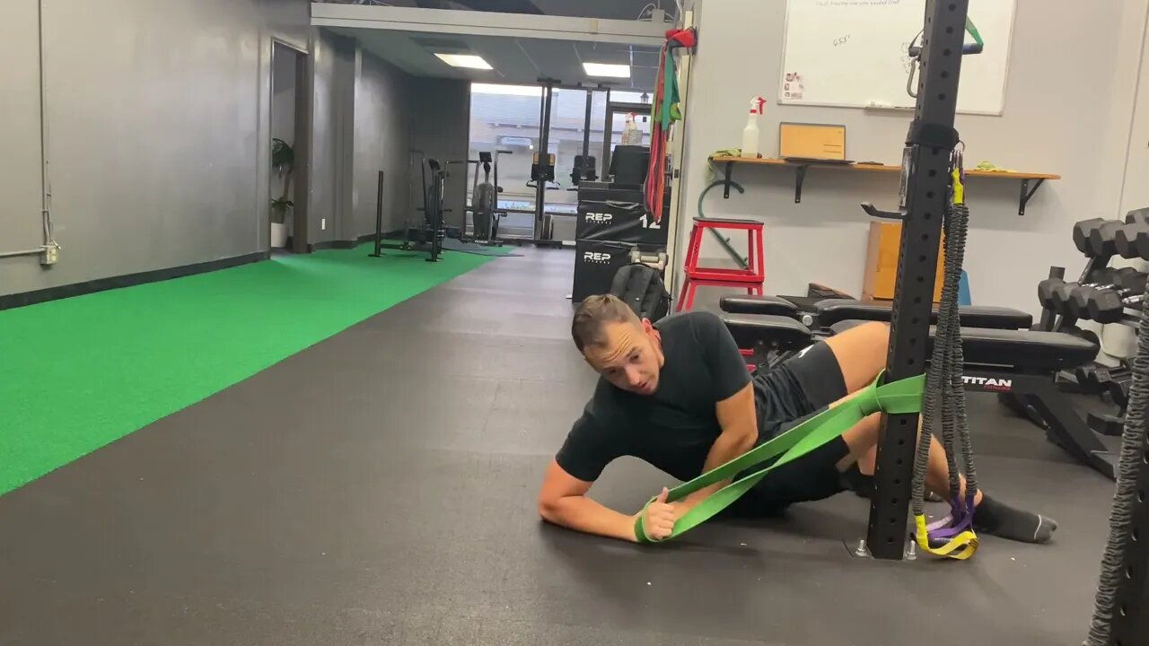 Shoulder internal rotation PAILs w/band on floor