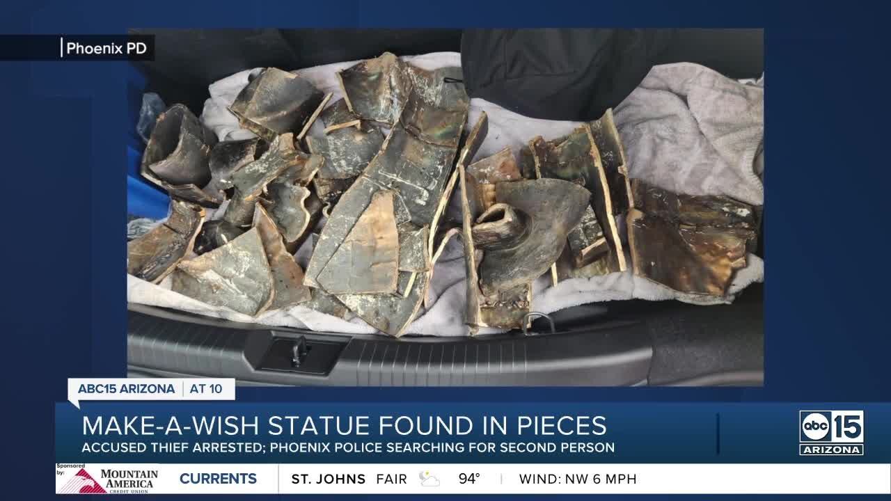 Police continue to search for second person after Make-A-Wish statute was found in pieces