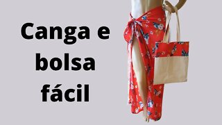 Canga e bolsa combinando costura