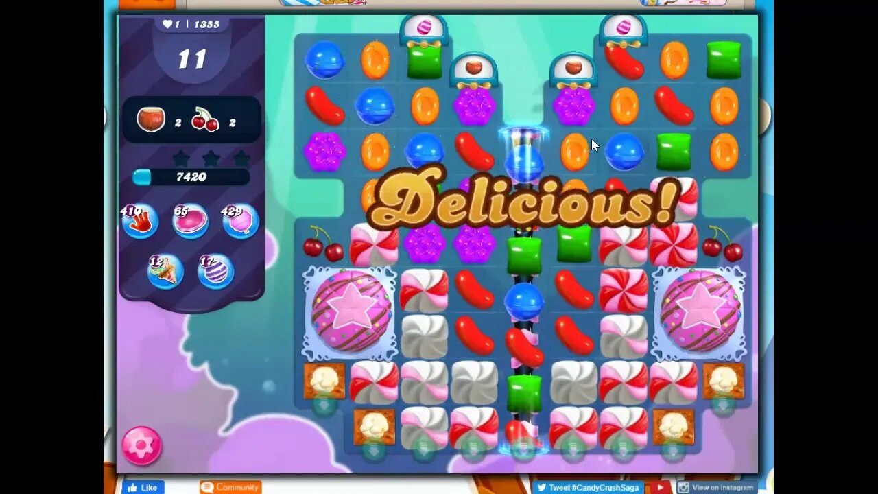 Candy Crush Level 1355 Talkthrough, 21 Moves 0 Boosters