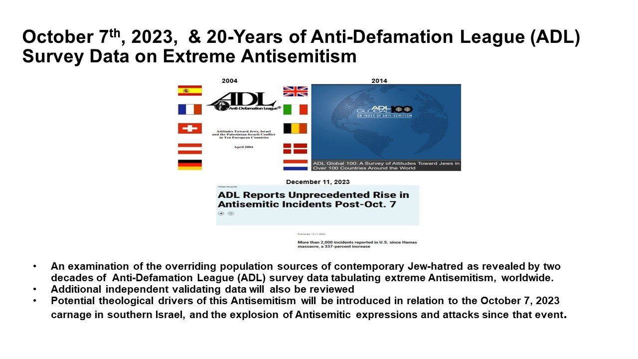 “Oct 7th, 2023, & 20-Years of ADL Survey Data on Extreme Antisemitism”—Dr. Andrew Bostom