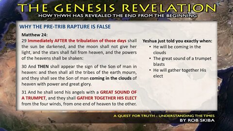 Rob Skiba's take on the Pre-Trib Rapture, Greater Exodus, the Two Witnesses and the 144,000