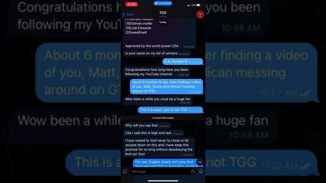 SCAMMER pretends to be TGG