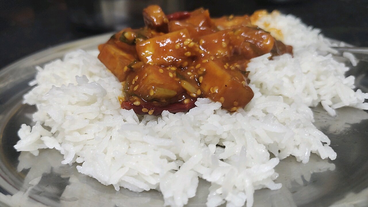 General Tso's Paneer and Tofu with Jasmine rice- vegetarian and Vegan