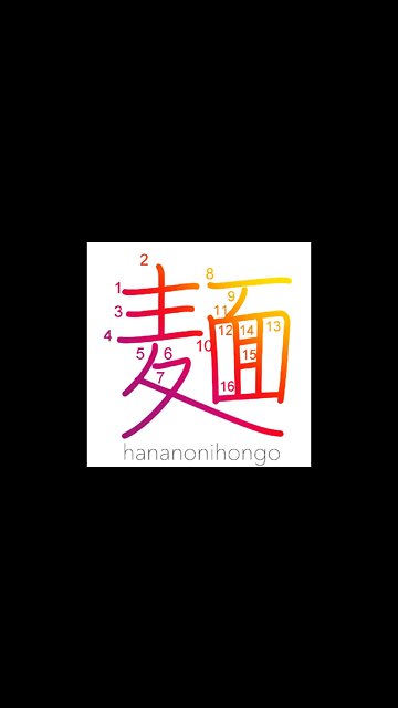 麺 - wheat flour noodles (men) 🍜 - Learn how to write Japanese Kanji 麺 - hananonihongo.com