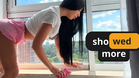 [4K] Transparent Cleaning window _ Sheer No bra _ Cleaning hacks