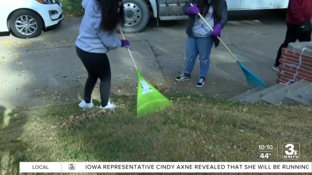 Ralston High School students help rake nearby yards