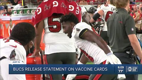 Bucs release statement on vaccine cards