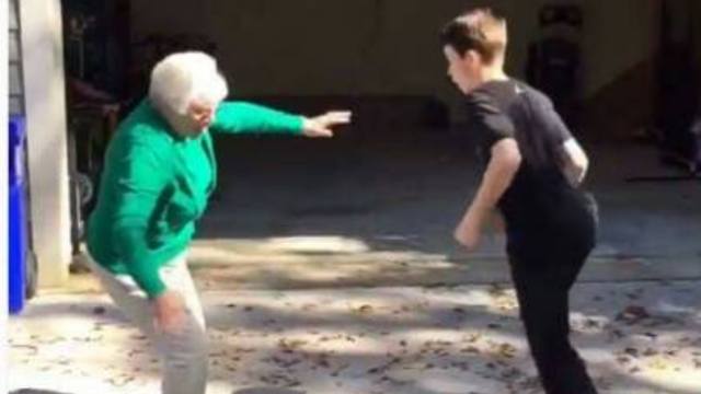 Kid crosses over grandma, breaks her ankles!