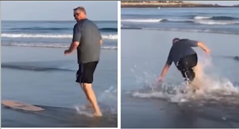 Man Slips and Falls Surfing On The Sand Fail Funny