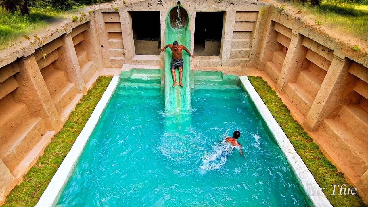 90 Days Built Underground Temple Tunnel and Water Slide Pool