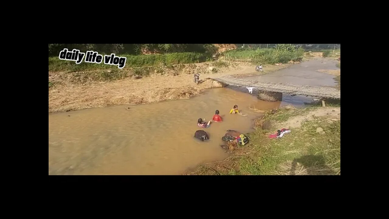 children bathing in the stream | daily life vlog