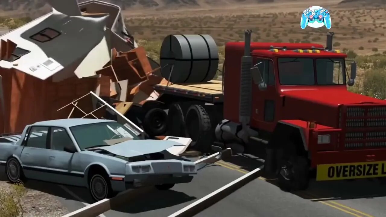 Simulator: The flatbed truck forcibly passed the train track and was hit in the next second.