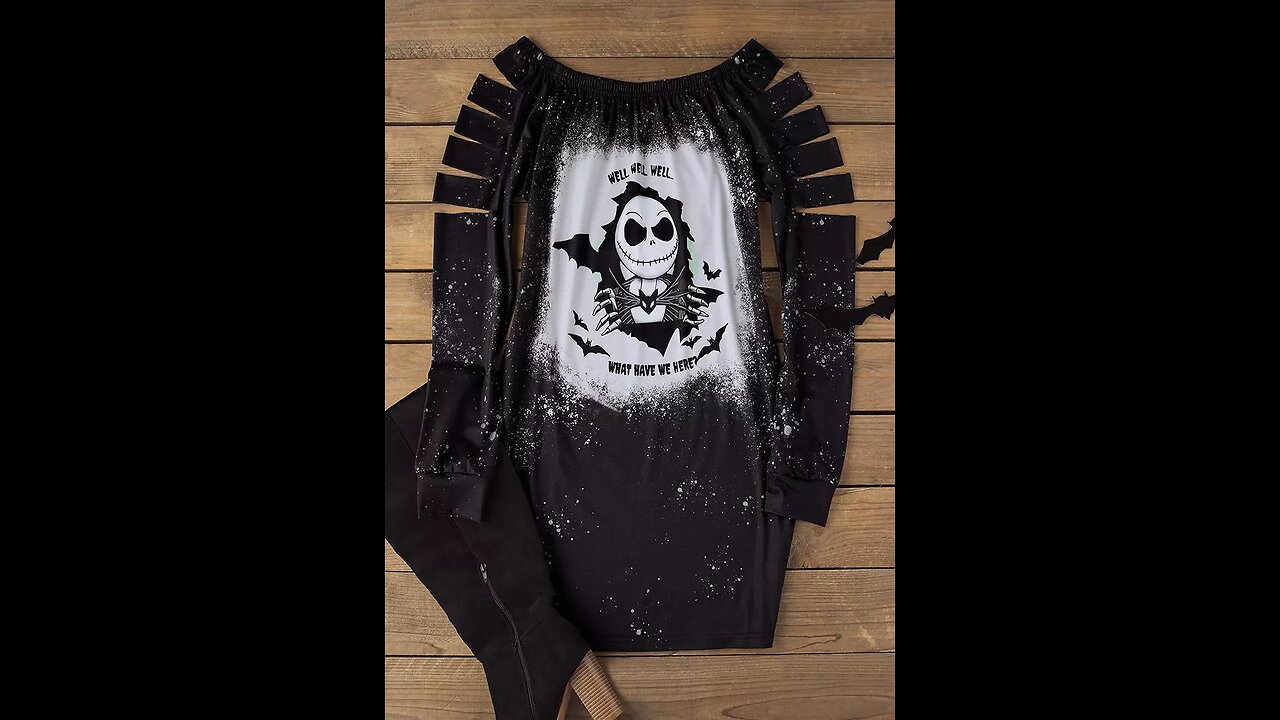 Halloween Ghost Face Bat Bleached Cut Out Sweatshirt Dress Black for Women