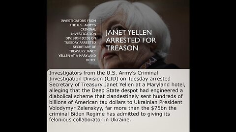 JAG Arrests Janet Yellen for TREASON, bye bye, Never Ever Come Back 09/19/23..