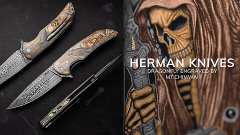 FOLDING KNIFE FOLDER DRAGONFLY 2 "THE ANGEL OF DEATH" ENGRAVED BY MT. CHIMWAI HERMAN KNIVES