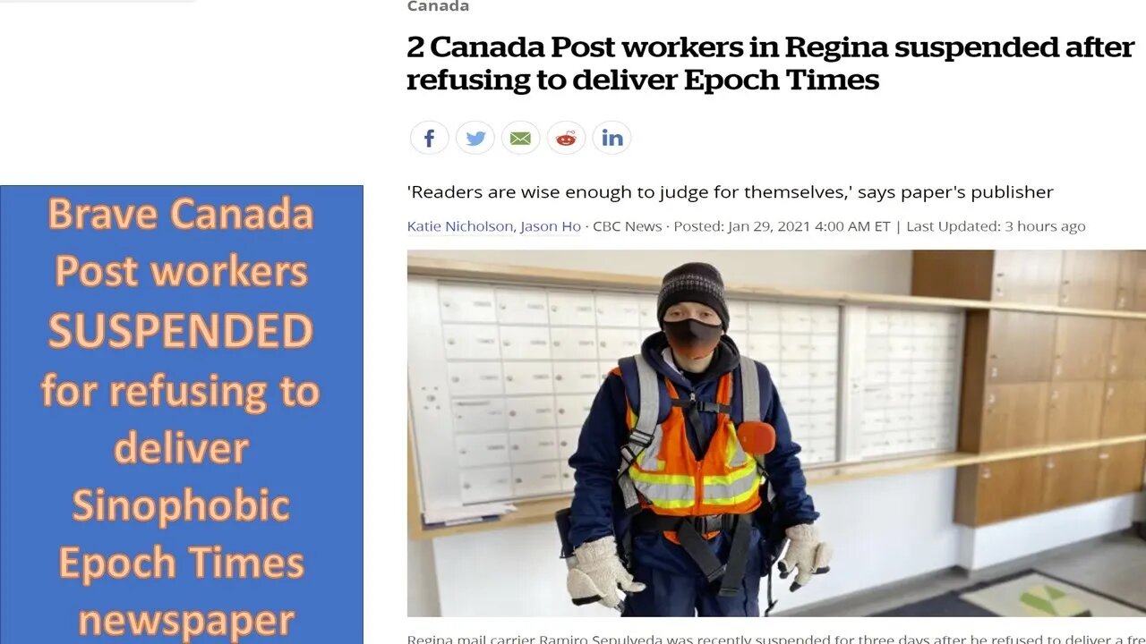 Brave Canada Post workers SUSPENDED for refusing to deliver Sinophobic Epoch Times newspaper