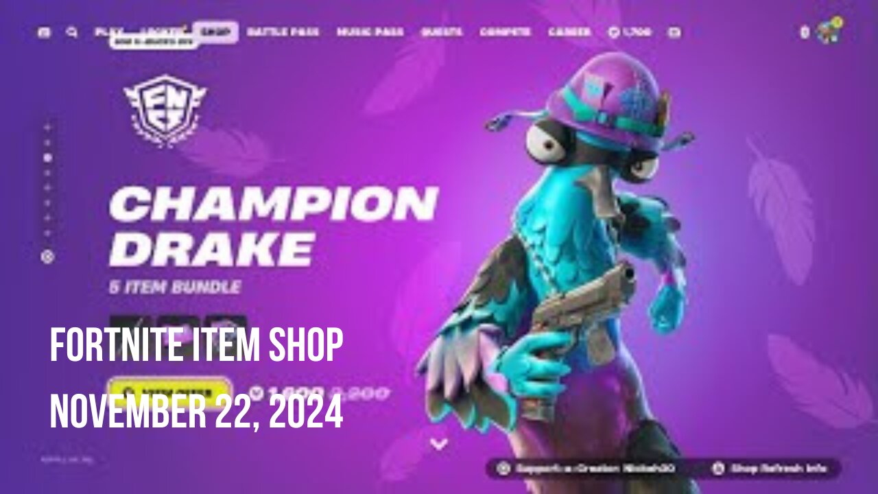 Fortnite Item Shop|November 22, 2024(*New* Champion Drake Bundle & Kicks)