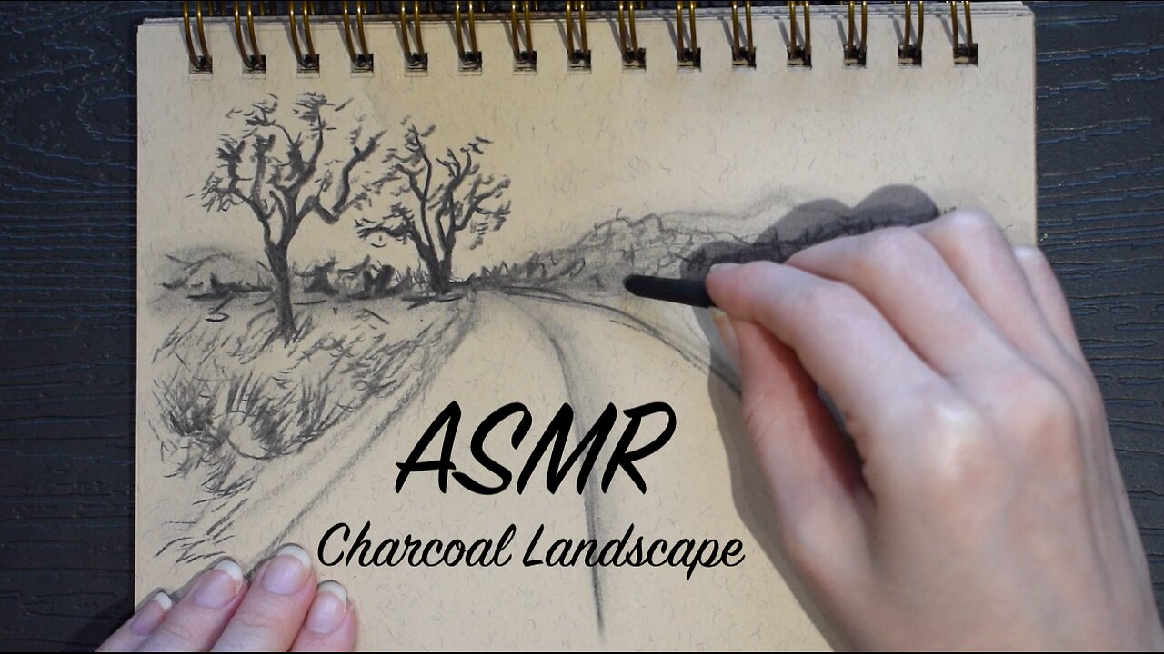 ASMR Charcoal Landscape | Quiet Sketching Session | (No Talking)