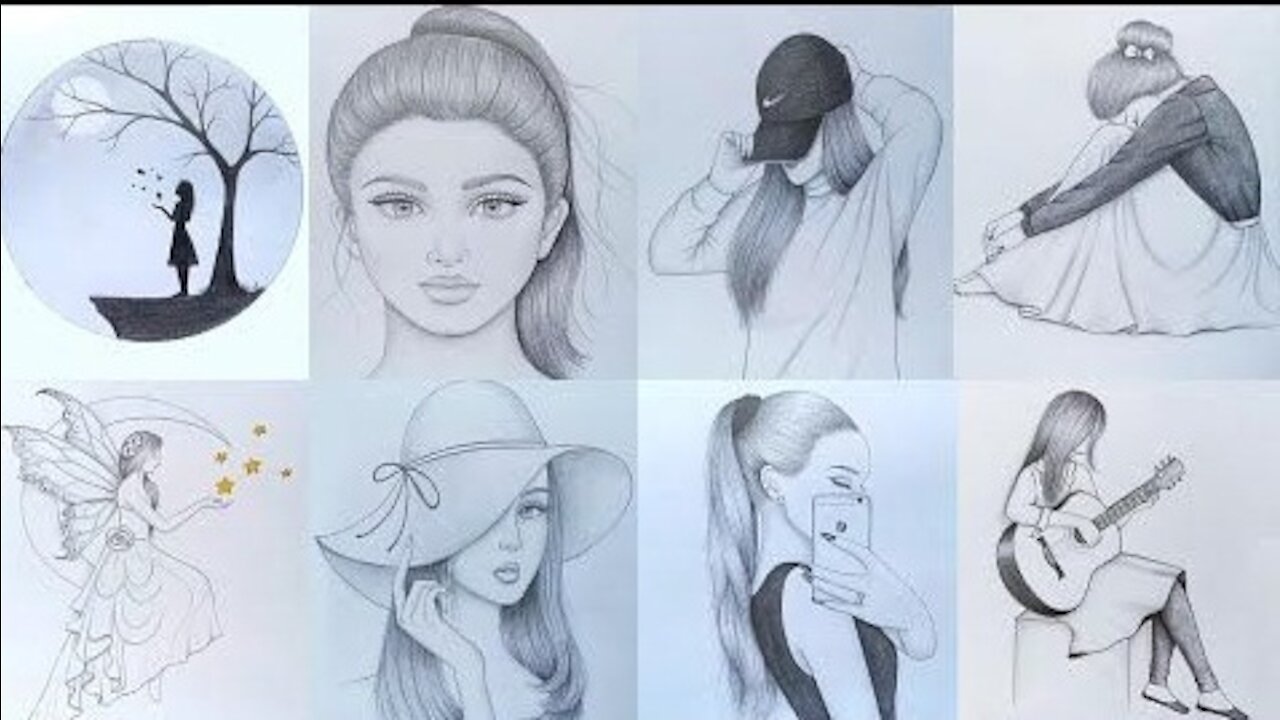 8 easy girl drawing ideas ( part -1 ) || Pencil sketch Tutorials || Art Videos