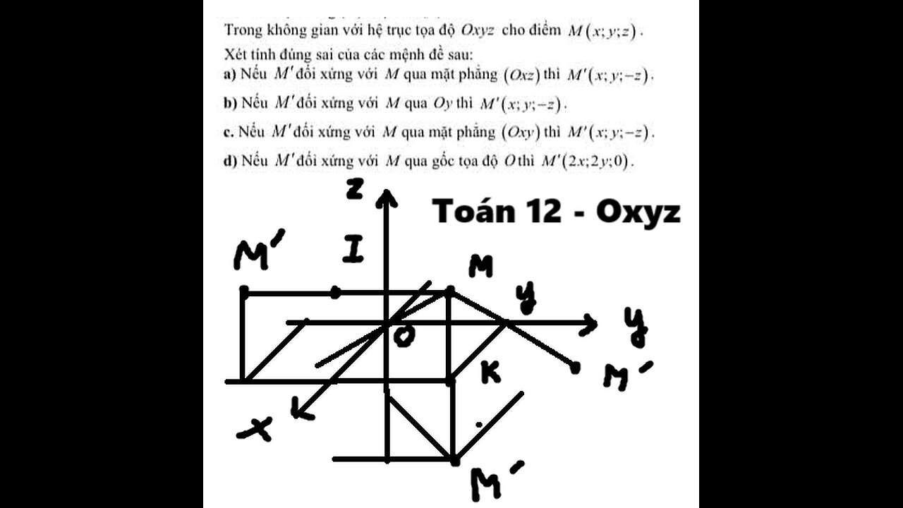 Toán 12: Trong không gian với hệ trục tọa độ Oxyz cho điểm M(x;y;z). Xét tính đúng sai các mệnh đề