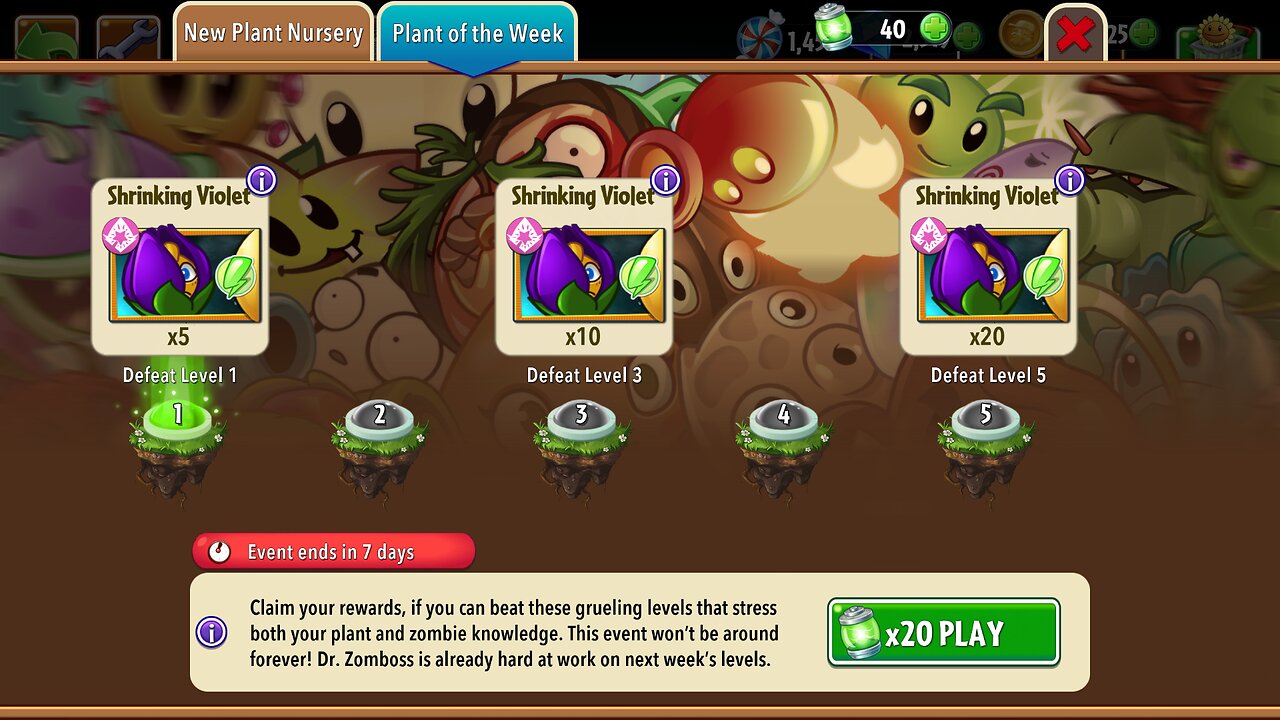 Plants vs Zombies 2 - Plant of the Week - Shrinking Violet - October 2024