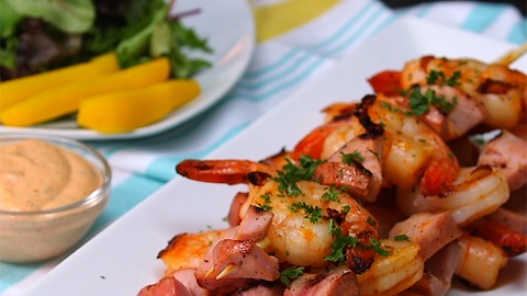 Spicy Shrimp and Sausage Skewers