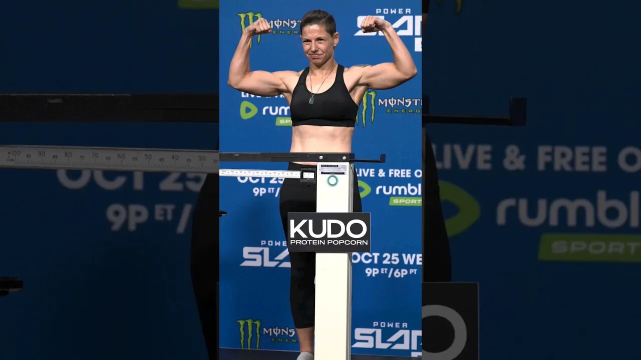 Christine "The Edge" Wolmarans weighs in at 142.5 for her bout against Sheena Bathory Power Slap 5