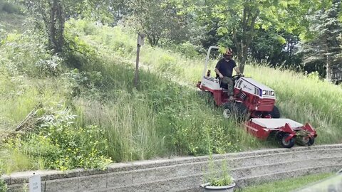 Ventrac 4500Y diesel Using TOUGH CUT! Steep Slope I fall down and almost get stuck,