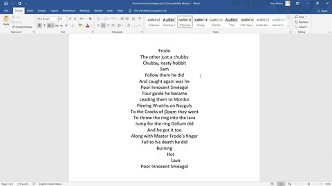 Poor Innocent Smeagol by Tony Peters A Lord of the Rings Tribute Poem