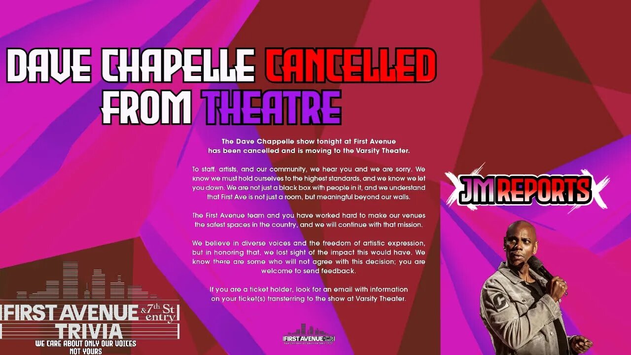 Dave Chappelle cancelled from first venue theatre by woke activists