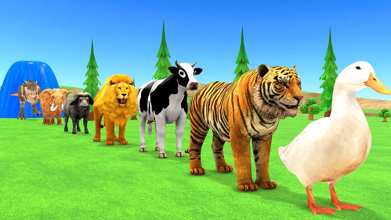 Paint Animals Duck,Tiger,Cow,Lion,Buffalo,Gorilla,Elephant,Dinosaur Fountain Crossing Animal Game Ne