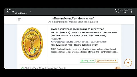 Recruitment in AIIMS- All India Institute of Medical Sciences, Raebareli