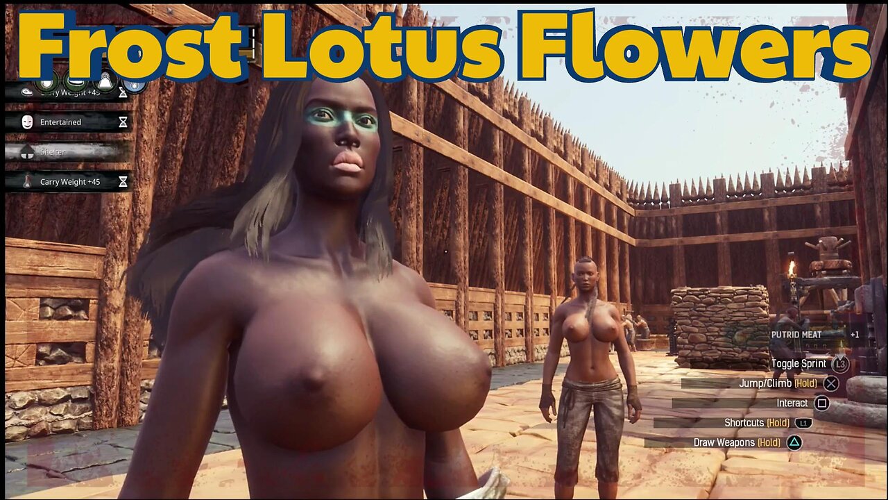 Conan Exiles, farming, Frost Lotus Flowers, Bouncing, Busty, Boobs