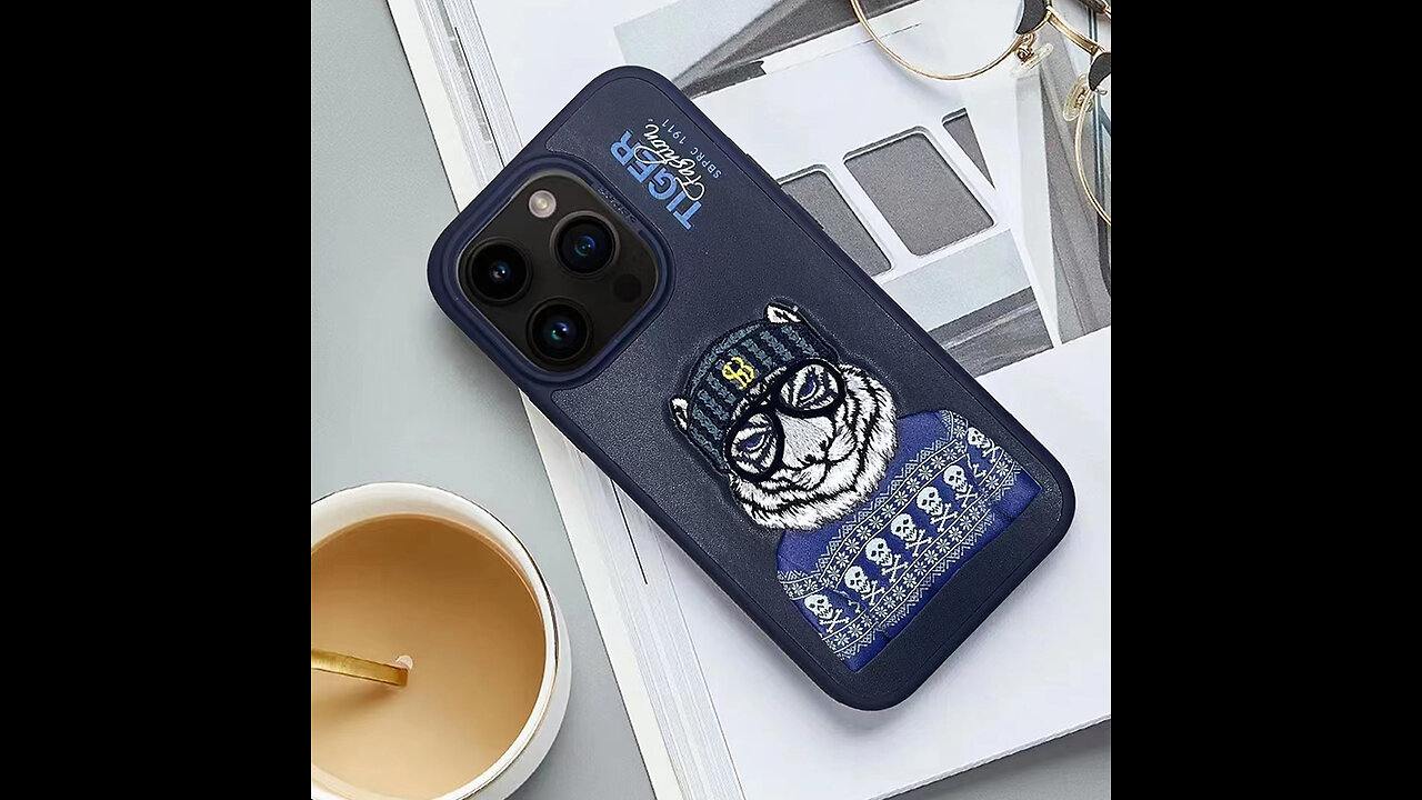 3D Embroidered Cute Dog Wolf Tiger Leopard Leather Phone Case For iPhone