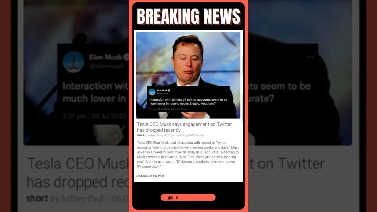 News Bulletin: Tesla CEO Musk says engagement on Twitter has dropped recently #shorts #news