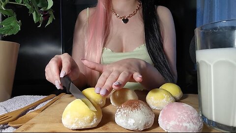 asmr mochi (passiflora, chocolate, raspberry) eating