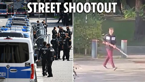 Moment 'terrorist', 18, wields huge 'WWII rifle' before being shot dead by Munich cops in gun battle