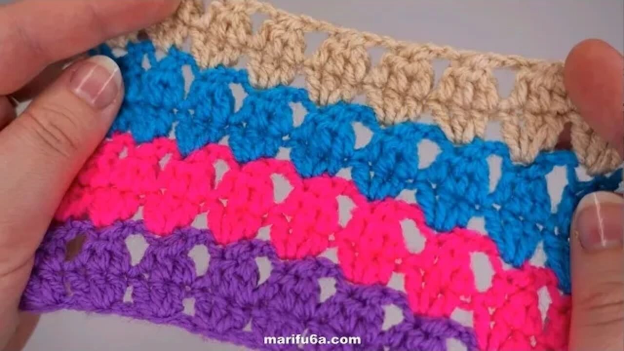 How to crochet colorful rhombus stitch simple tutorial by marifu6a