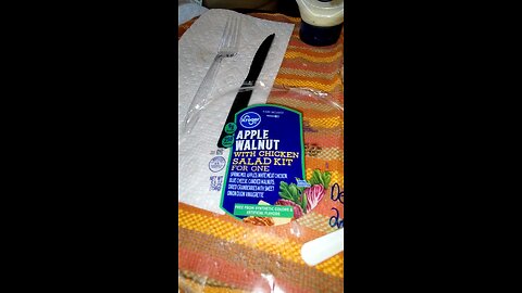 Eating Kroger Apple Walnut With Chicken Salad Kit For One, Dbn MI, 12/23/24