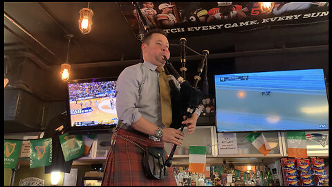 Bagpipes at Jocos aftert the parade (with the grandkids)