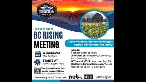 BC Rising - Wed, May 22, 2024 Meeting - John Graff (SK), Food Security & Community, BCTownhalls2024