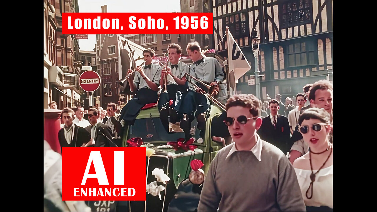 London Soho, 1956. AI Enhanced. Full Colour Documentary, Details Recovered 1080 HD