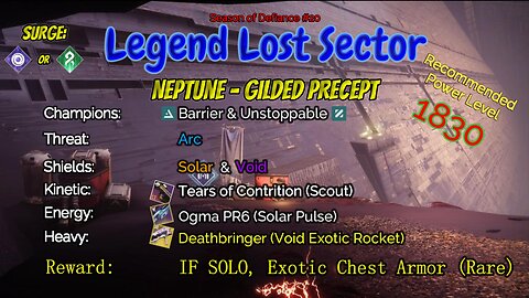 Destiny 2 Legend Lost Sector: Neptune - Gilded Precept on my Hunter 4-4-23